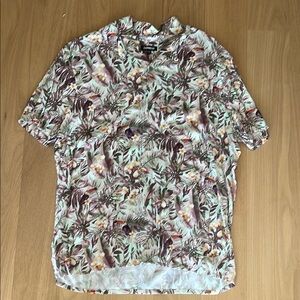 Express Casual Floral Button Down Shirt Light Cream
